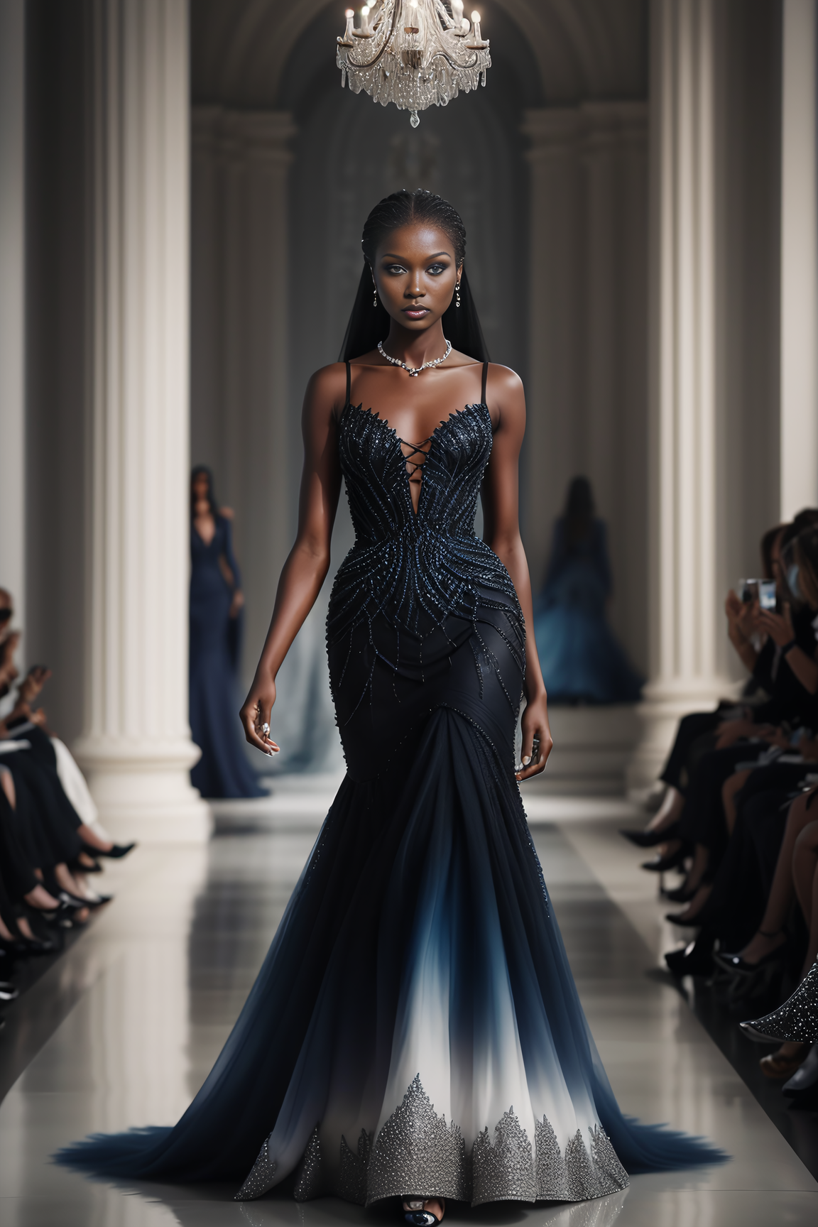 Made to Measure Black and Blue Couture Dress The couture house of AI